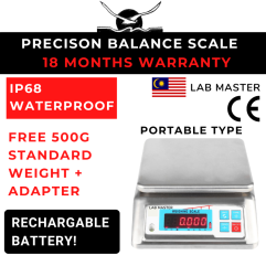 LAB MASTER/MALAYSIA IP68 Waterproof 15/30kg 1g RECHARGABLE PORTABLE Precision Balance Scale with Stainless Steel Body