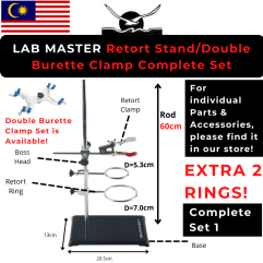 LAB MASTER/MAS H=60cm Retort Stand Complete Set with Parts (Boss head, Retort Clamp, Rod, Base, Double Burette Clamp)
